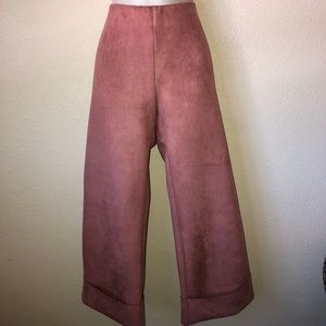 ZARA || velvet high waist wide leg capri trousers